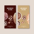 Chocolate packing design with ingredients branch cocoa, watercol