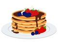 Chocolate Pancake PNG Cartoon Illustration with Blueberry and Strawberry