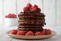 Chocolate pancakes with raspberries Royalty Free Stock Photo