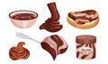 Chocolate Paste in Bowl and Spreaded on Bread Vector Set Royalty Free Stock Photo