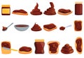Chocolate paste icons set, cartoon style
