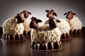 chocolate pastry figures for holiday in shape of easter lamb cake Royalty Free Stock Photo