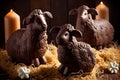 chocolate pastry figures for holiday in shape of easter lamb cake Royalty Free Stock Photo