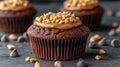 Chocolate Peanut Butter Cupcakes on Dark Stone Royalty Free Stock Photo