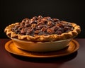 chocolate pecan pie with dark background