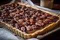 Chocolate pecan pie fresh cooked. Generate Ai Royalty Free Stock Photo