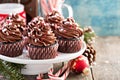 Chocolate peppermint cupcakes with candy cane