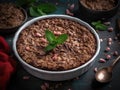 Chocolate peppermint ice cream in a white bowl