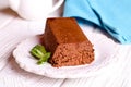 Chocolate pie on a white plate, close up Royalty Free Stock Photo