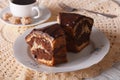 Chocolate piece of marble cake on a plate closeup horizontal Royalty Free Stock Photo