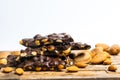 Chocolate with almonds on a table Royalty Free Stock Photo