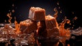 Swirling Water Splashes: Chocolate Covered Melted Cubes In Smooth And Shiny Style Royalty Free Stock Photo