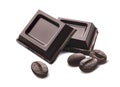 Chocolate pieces coffee beans isolated on white Royalty Free Stock Photo