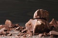 Chocolate pieces on a dark backround Royalty Free Stock Photo