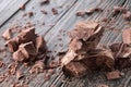 Chocolate pieces on a dark backround Royalty Free Stock Photo