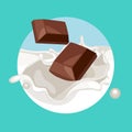 Chocolate pieces falling in cream splash Royalty Free Stock Photo