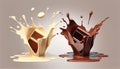 chocolate pieces falling sauce Milk cream splash 3d illustration cocoa background brown liquid drink dripped food dessert isolated Royalty Free Stock Photo