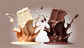 chocolate pieces falling sauce Milk cream splash 3d illustration cocoa background brown liquid drink dripped food dessert isolated Royalty Free Stock Photo