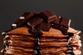 Chocolate pieces on pancakes