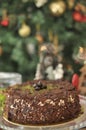 Fresh delicious Chocolate Pistaccio Cake with Christmas decoration Royalty Free Stock Photo