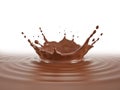 Chocolate pool with crown splash and ripples. On white background Royalty Free Stock Photo