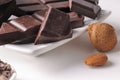 Chocolate portions with almonds on a dish close up Royalty Free Stock Photo