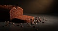 Chocolate Pound Cake with Coffee Beans on Dark Surface Royalty Free Stock Photo