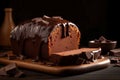 Chocolate pound cake on wooden board. Generate Ai Royalty Free Stock Photo