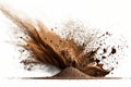 Chocolate powder splashed on a white background