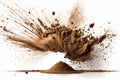 Chocolate powder splashed on a white background