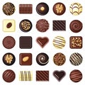 Chocolate pralines candies collection - vector color illustration