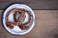 Chocolate pretzel in top view