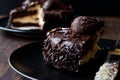 Chocolate Profiterole Cake on Black Plate