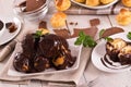 Chocolate profiteroles. Royalty Free Stock Photo