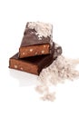 Chocolate protein bar with powder. Royalty Free Stock Photo