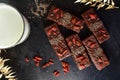 Chocolate Protein Bars with Muesli, Goji Berries and Sesame Seeds Royalty Free Stock Photo