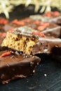 Chocolate Protein Bars with Muesli, Goji Berries and Sesame Seeds Royalty Free Stock Photo