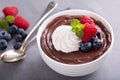 Chocolate pudding with whipped cream and berries