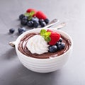 Chocolate pudding with whipped cream and berries Royalty Free Stock Photo