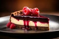 chocolate-raspberry cheesecake, glazed with a sumptuous syrup and adorned with a burst of tangy berries Royalty Free Stock Photo