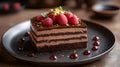 Chocolate raspberry layered cake with gold leaf chocolate cake Royalty Free Stock Photo