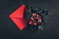 Chocolate and red envelope present for St Royalty Free Stock Photo