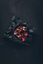 Top view of chocolate and red paper hearts Royalty Free Stock Photo