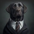 Chocolate retriever with suit and tie portrait. Dog dressed as businessman, cute dog with clothes. Royalty Free Stock Photo