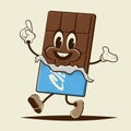 Funny cartoon chocolate bar with blue paper wrapping