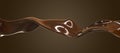 Chocolate ribbon swirl wave line 3d render, flow of black or milk choco, brown molten liquid texture of cocoa, sauce or