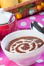 Hot champorado or sweet chocolate rice porridge