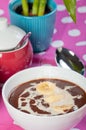 Hot champorado or sweet chocolate rice porridge