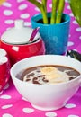 Hot champorado or sweet chocolate rice porridge