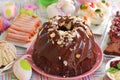 Chocolate ring cake with almonds and nuts for easter Royalty Free Stock Photo